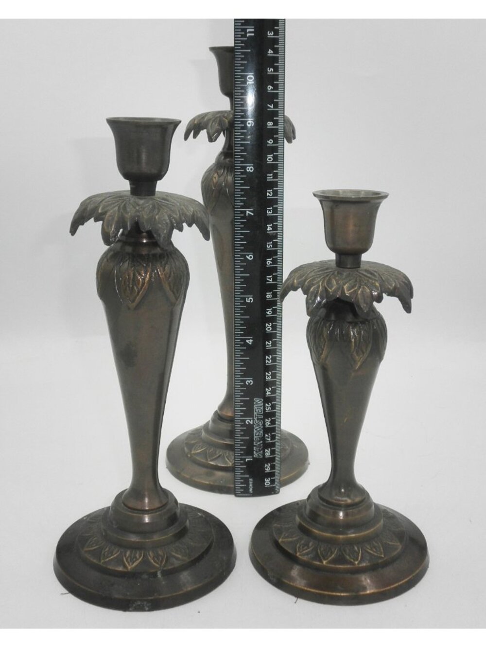 Bronze Tone Elegant Vintage Graduated Metal Candlestick Holders Set of 3 - Picture 2 of 9